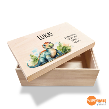 Erinnerungsbox Baby mit Wunschname klein - Motiv Dino