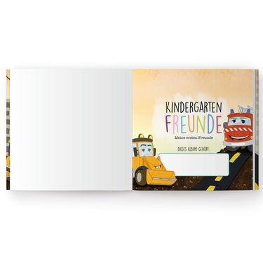 Kindergartenfreunde Album mit Baustellenfahrzeugen, personalisierbar für Kinder, ideal als Geschenk