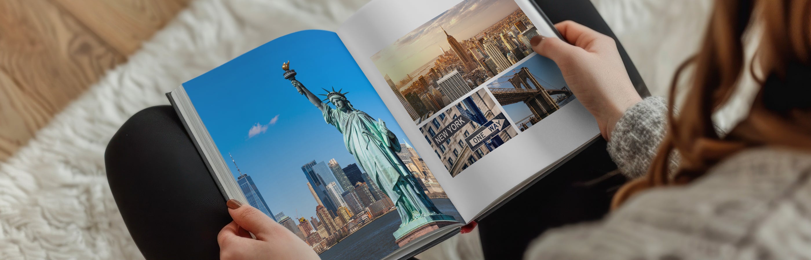 Personalisiertes Fotoalbum mit New York Motiven: Freiheitsstatue, Skyline & Brooklyn Bridge – ideal als Geschenk