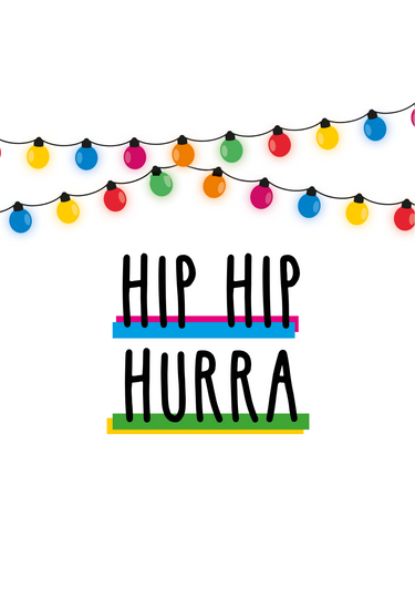 50 Bierdeckel Eckig "Hip Hip Hurra" - Schwarz & Weiß