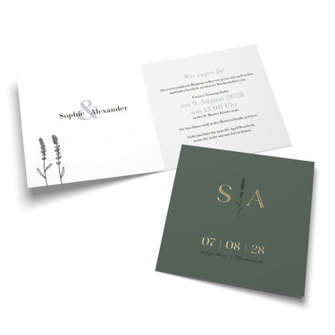 Elegante Hochzeitskarten mit Lavendel-Design und personalisierten Namen für individuelle Einladungen