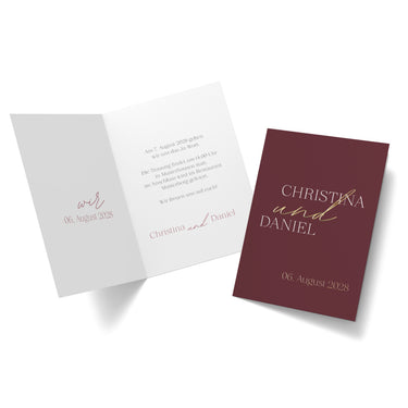 Personalisierte Hochzeitseinladung mit Namen Christina & Daniel, elegantem Design und Datum 06. August 2028