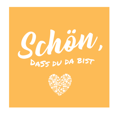 50 Bierdeckel Eckig "Schön, dass Du da bist..." - Senfgelb