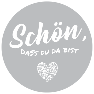 50 Bierdeckel Rund "Schön, dass Du da bist..." - Grau