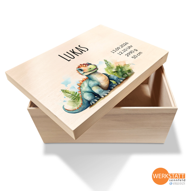 Erinnerungsbox Baby mit Wunschname groß - Motiv Dino