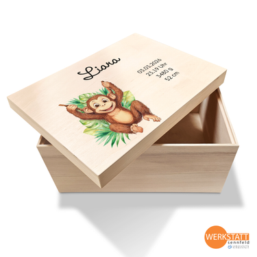 Erinnerungsbox Baby mit Wunschname groß - Motiv Dschungel