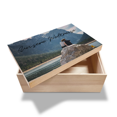 Erinnerungsbox mit Wunschtext und Fotos - Weltreise mit Foto