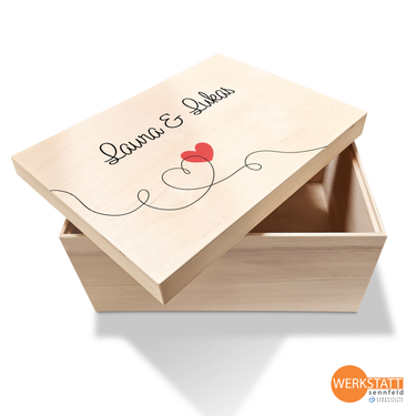 Erinnerungsbox Hochzeit mit Wunschname groß - Motiv Herzschwung