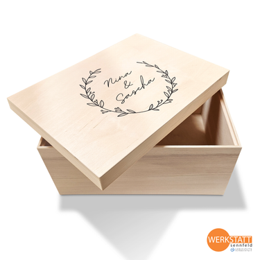 Erinnerungsbox Hochzeit mit Wunschname groß - Motiv Kranz