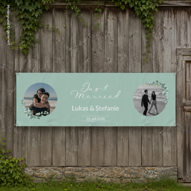Hochzeitsbanner personalisiert - "Just Married" Eukalyptus