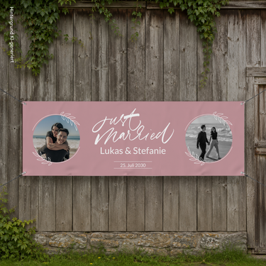 Hochzeitsbanner personalisiert - "Just Married" Blätter Rosa