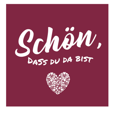 50 Bierdeckel Eckig "Schön, dass Du da bist..." - Weinrot