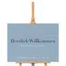 Willkommensschild Hochzeit mit Namen und Datum im modernen Design - himmelblau